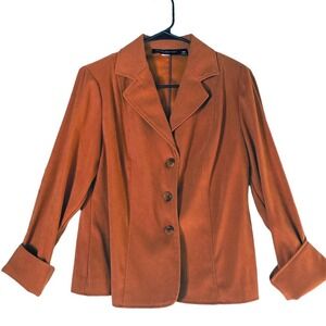 Briggs New York Shirt Blazer Womens MP Long Sleeve Rust Orange Shoulder Pads